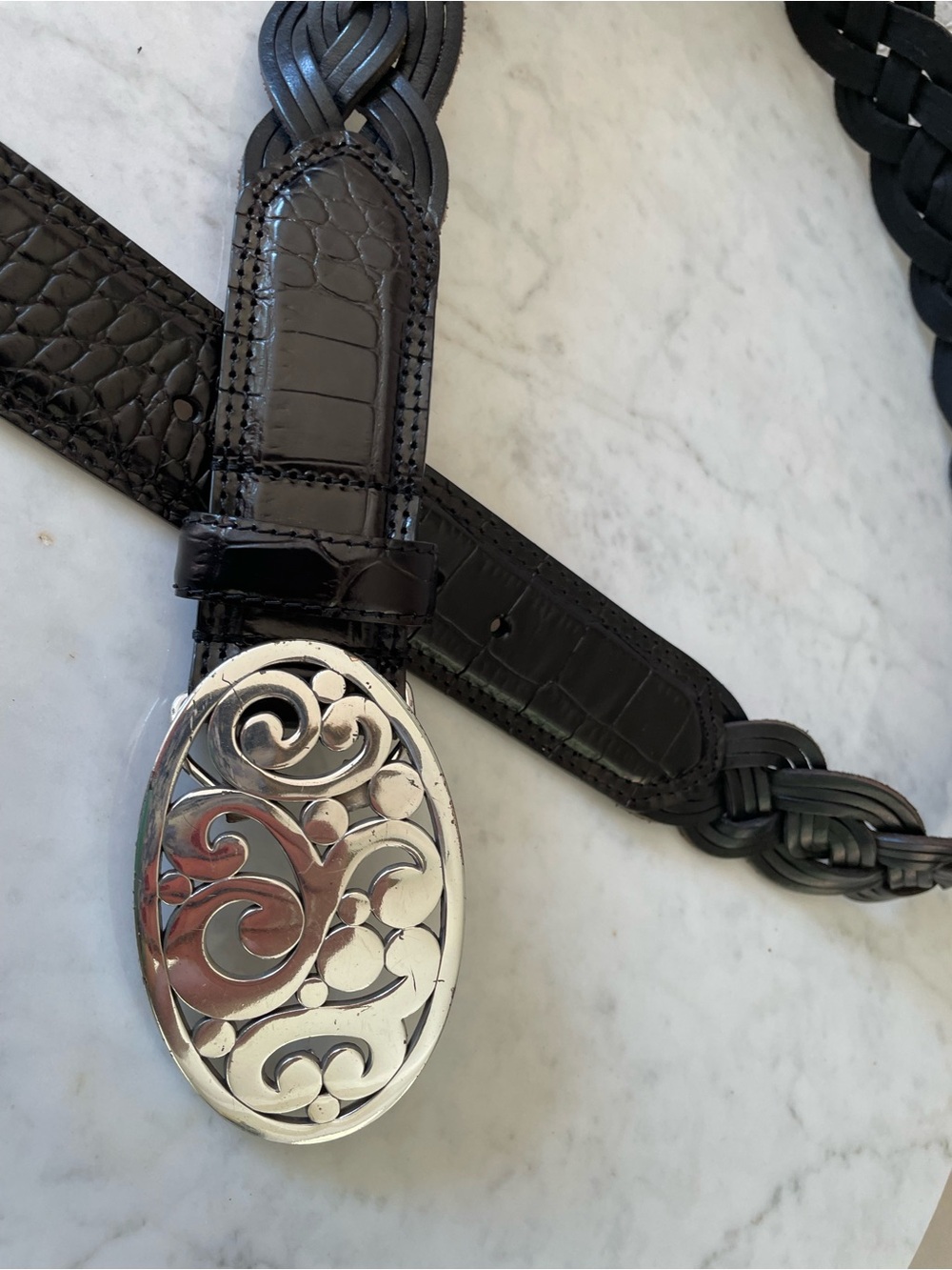 Vintage Brighton Black Leather Braided Belt with Ornate Buckle - Picture 6 of 8